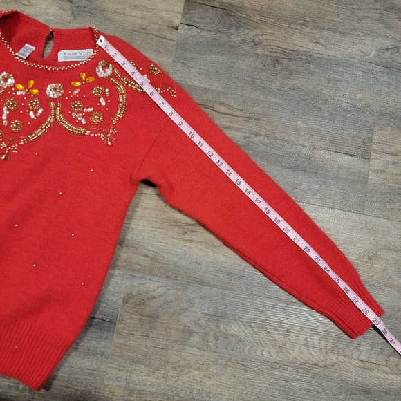 Vintage Angora Silk Blend Sweater Red Holiday Beaded Karen Scott Size Medium - Picture 8 of 15